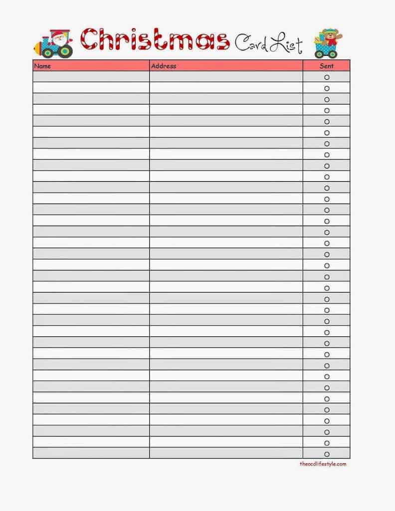 Christmas Card List Template