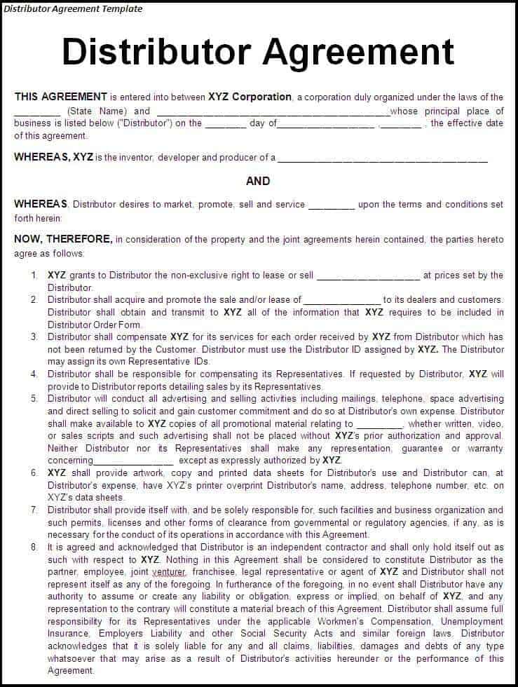 Top 5 Free Distributor Agreement Templates Word Templates, Excel
