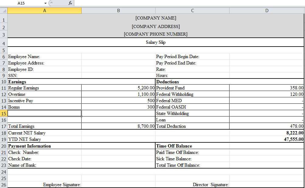 Payslip Template For Microsoft Excel