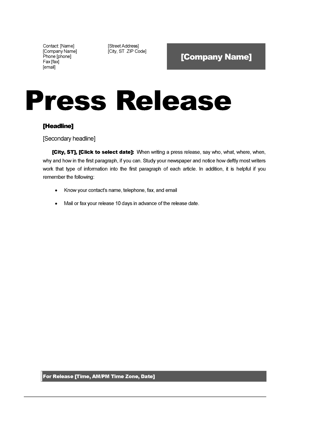 press release template 3654