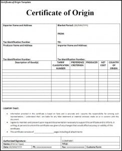 Certificate Template Excel Certificate of Origin Template