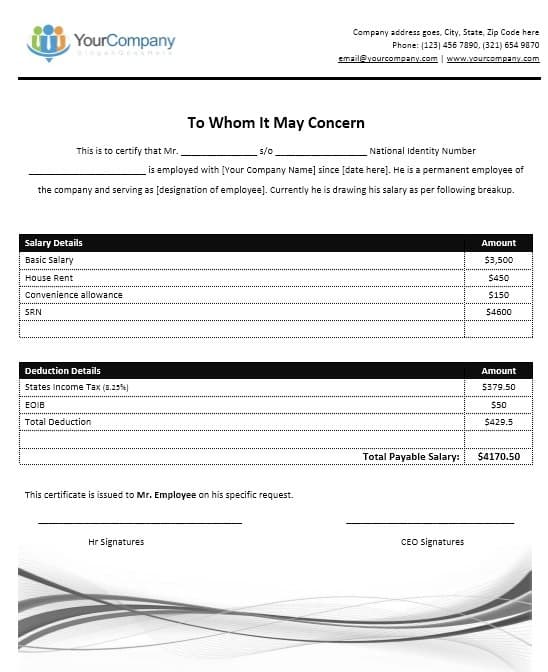 11+ Free Salary Certificate Templates