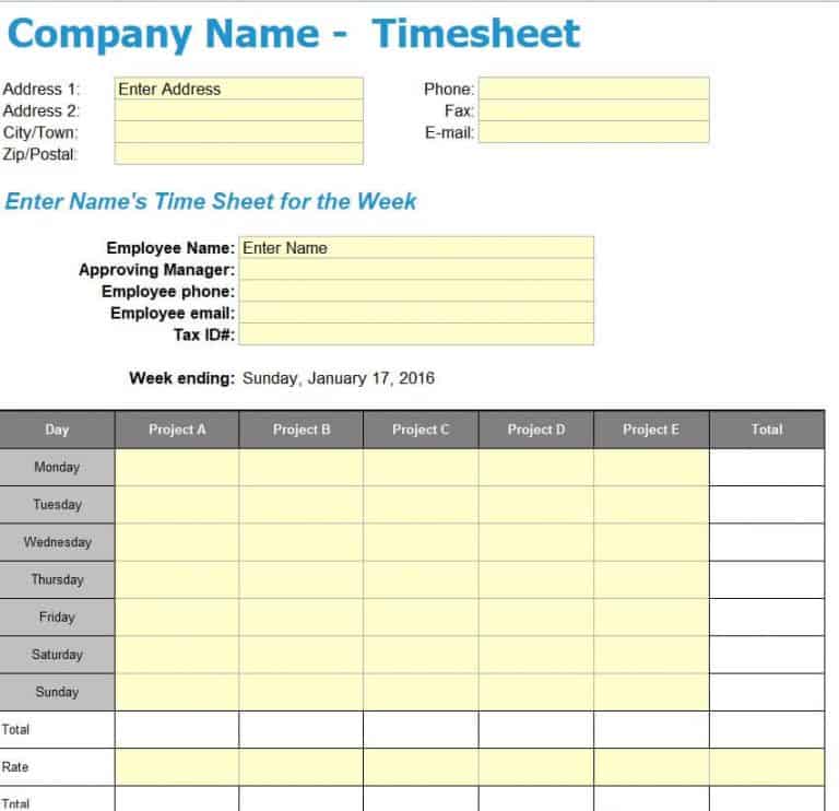 15+ Useful Timesheet Templates in EXCEL