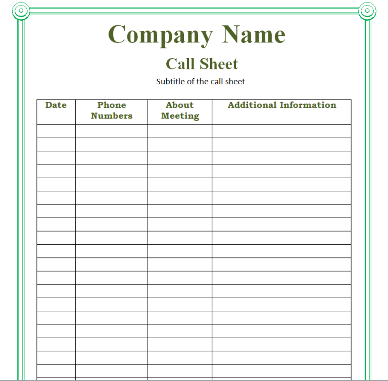 18+ Daily-Use Call Sheet Templates in MS WORD