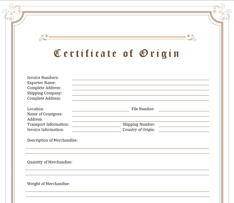 12+ Excellent Certificate of Origin Word Templates