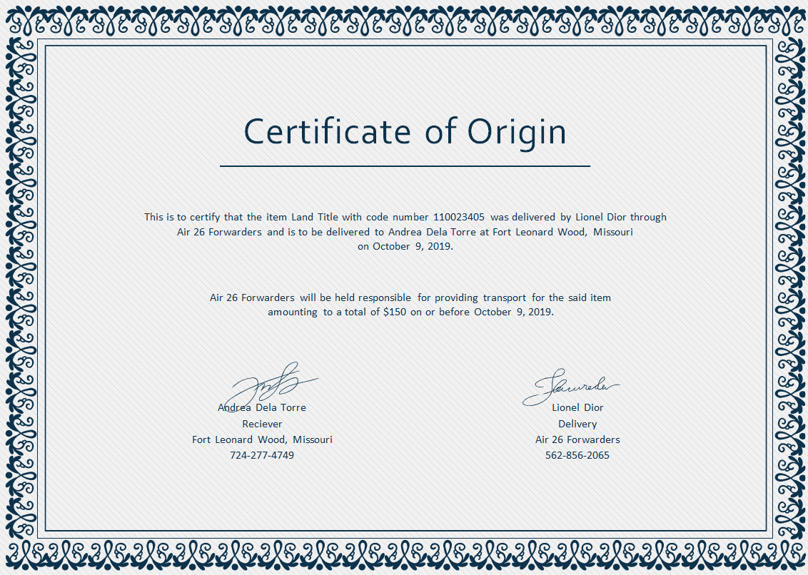 Image 1 for Certificate Of Origin Template Word