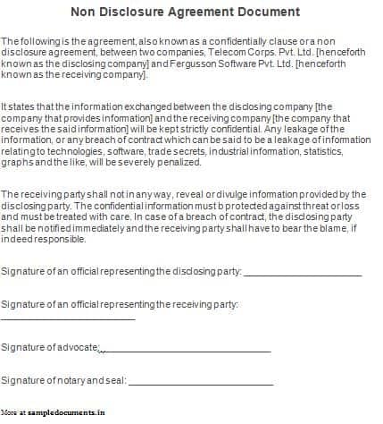 Non-Disclosure Agreement Template 2941