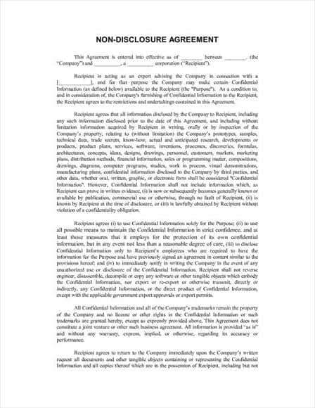 Non-Disclosure Agreement Template 4974