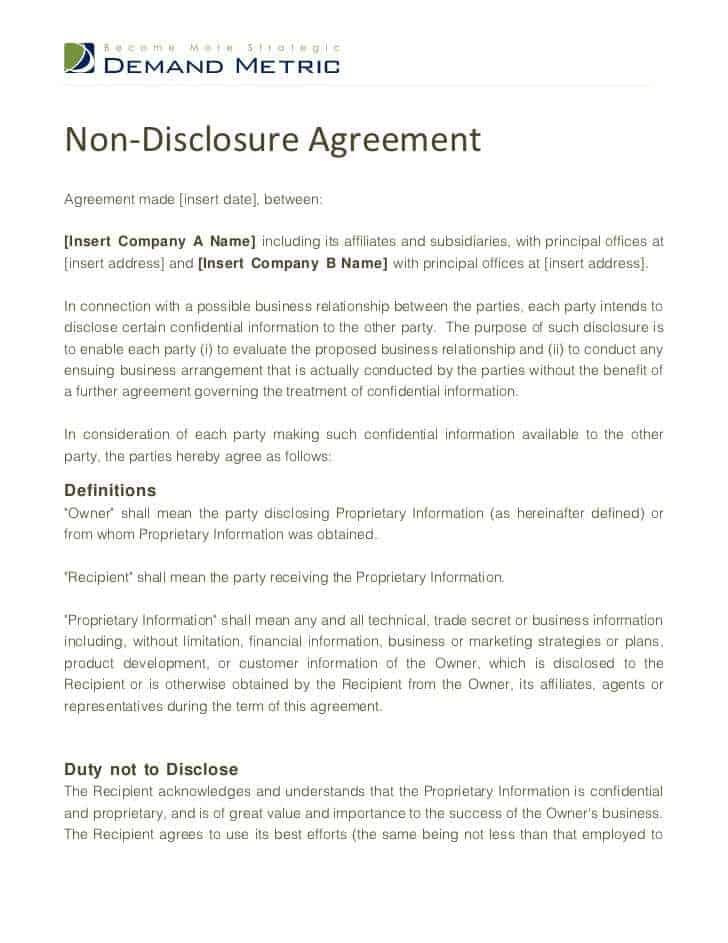 Non disclosure agreement template