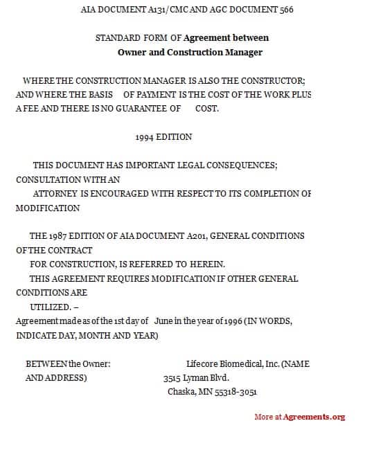 construction agreement template 3974