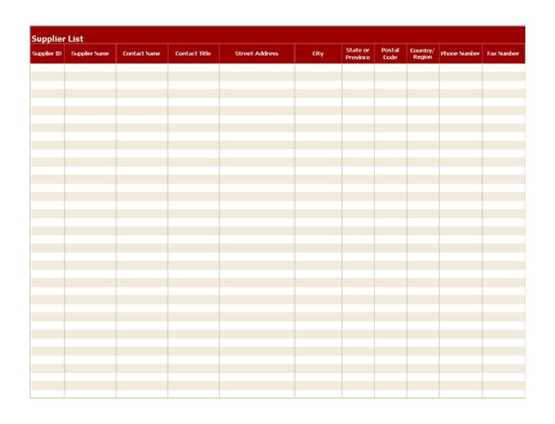Top 5 Free Supplier List Templates Word Excel Templates