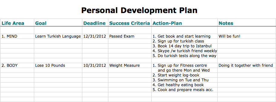 personal development plan voorbeeld