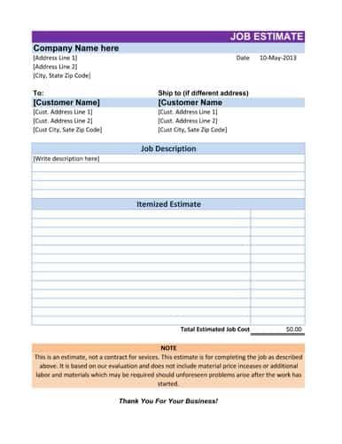 job estimate template 15241