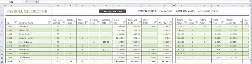 payroll template 2145