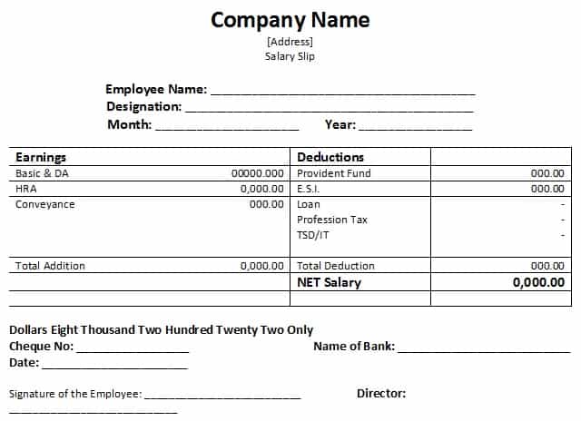 Template For Salary Slip Yerat