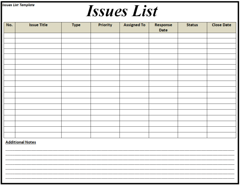 Top 10 FREE Issue List Templates in MS EXCEL