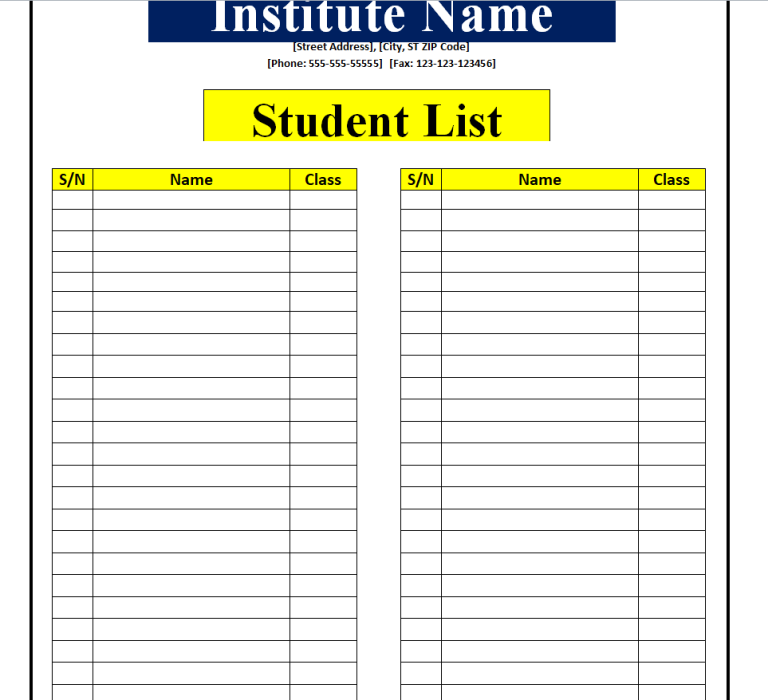 6+ BEST Student List Templates Word